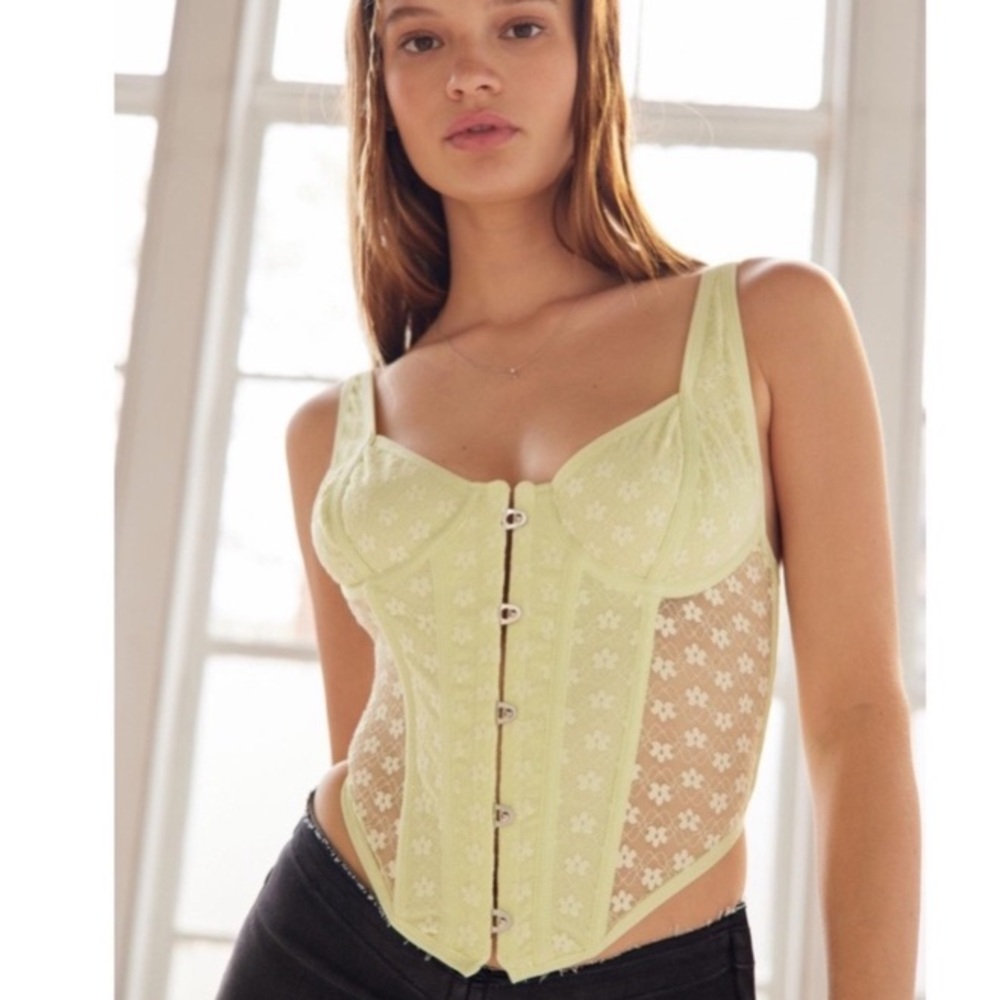 BNWOT Urban Outfitters Wildflower lace corset pale lime M